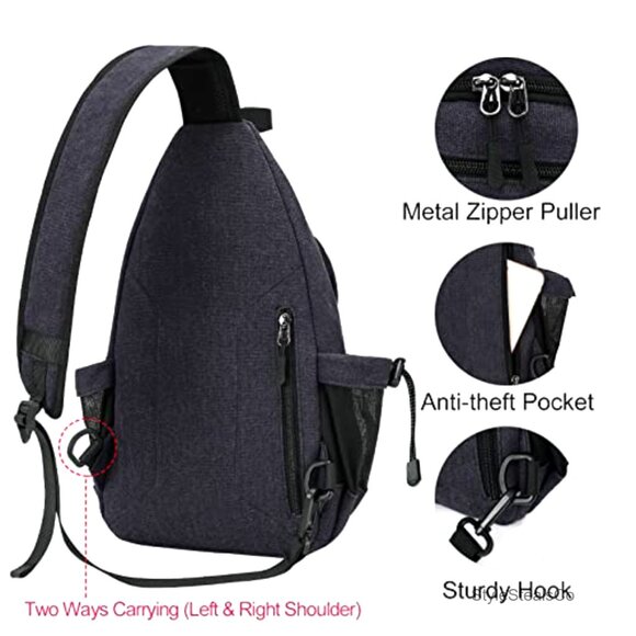 Canvas Sling Backpack Daypack with Anti-Theft Pocket for Hiking Travel